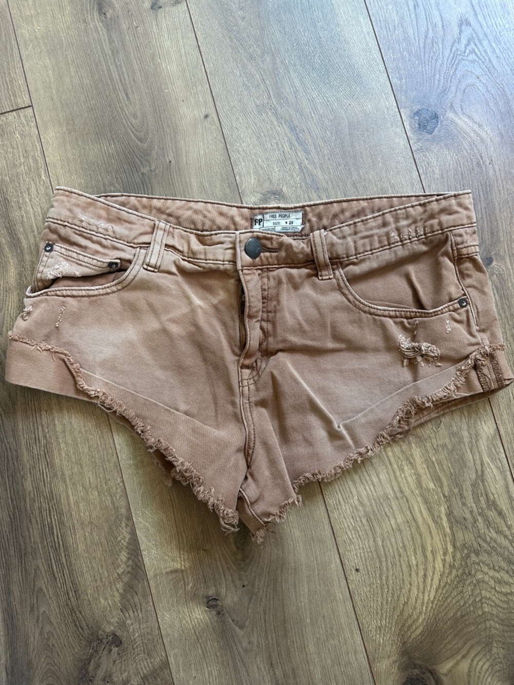 Free People Distressed High-Rise Jean Shorts — Rust